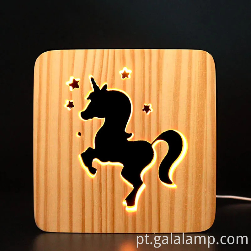 Luz criativa 3D Night, escultura oca de madeira maciça, lâmpada de mesa LED